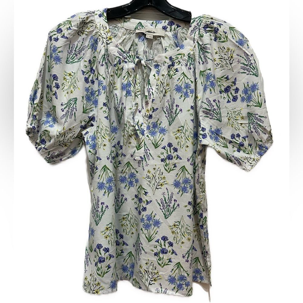 NWOT Loft White Floral Tie Neck Top Size S